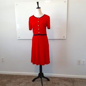 Sassy Bright Red Boden Dress with Navy Trim - size 10